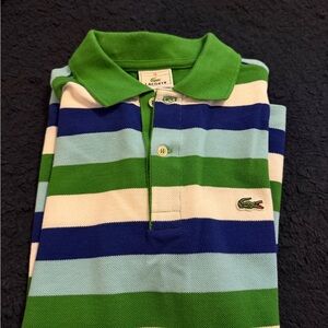 Lacoste Kids Polo Shirt - Green, Blue, and White Stripes
